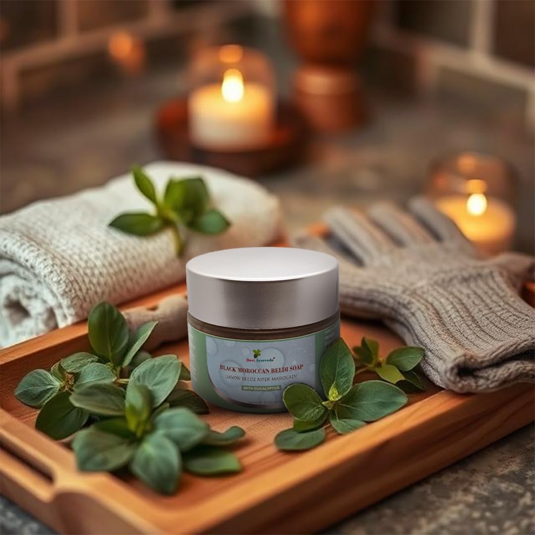 Devi Ayurveda Black Moroccan Beldi Soap With Eucalyptus Essential Oil (Pack of 1) - Image 7