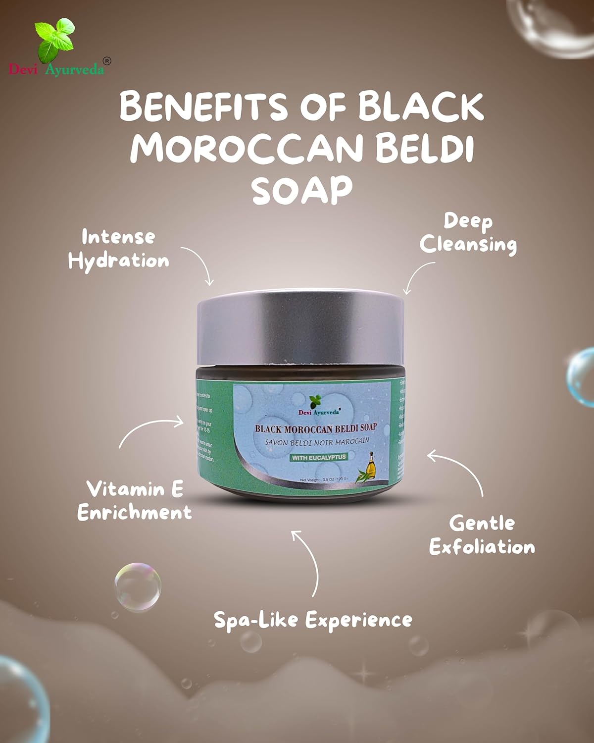 Devi Ayurveda Black Moroccan Beldi Soap With Eucalyptus Essential Oil (Pack of 1) - Image 11